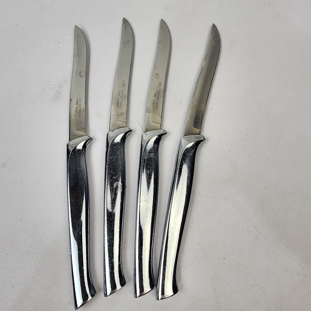 4 Vintage Carvel Hall Steak Knives 4" Blade Stainless Steel Cutlery USA Made